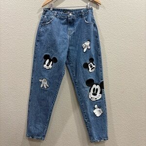 ZARA Trafaluc Mickey Mouse Patch Jeans Women 10 High Rise Mom Cartoon Denim
